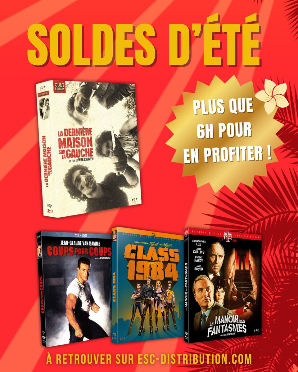 ESC_Films_'s tweet image. 🔥PLUS QUE 6H AVANT LA FIN DES SOLDES D'ÉTÉ !🔥
Ne passez pas à côté des produits jusqu'à -60% !
🛒 Rendez-vous juste ici pour en profiter dès maintenant 👉 urlr.me/TD3xp5
#Soldes #Summersales #Cinéma #4K #Video #DVD #BLURAY #ESCEditions