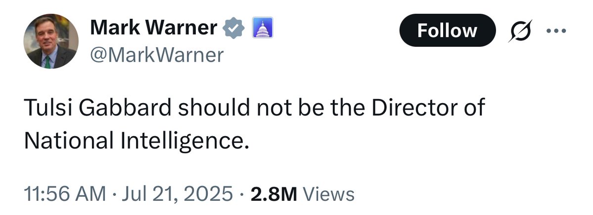 aStupidPost's tweet image. If Democrats like Mark Warner don’t like her, it only means one thing, she’s perfect for the job.