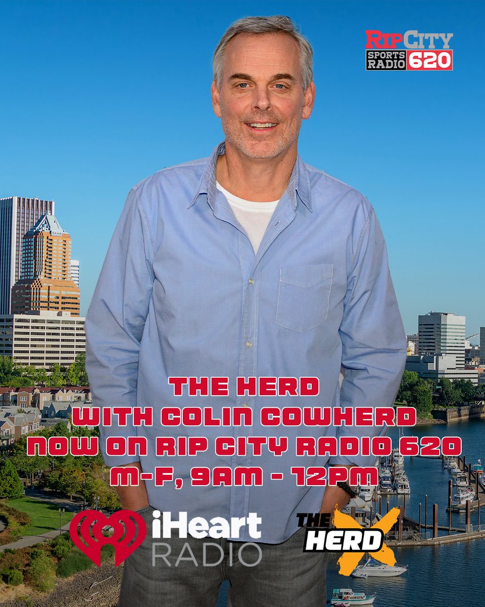 Rip City Radio 620 (@ripcityradio620) on Twitter photo 🎙️ <a href="/TheHerd/">Herd w/Colin Cowherd</a> with <a href="/colincowherd/">Colin Cowherd</a> has a NEW HOME!
Starting TODAY, you can listen to The Herd from 9am-12pm, M-F on on <a href="/RipCityRadio620/">Rip City Radio 620</a>! 🎙️ <a href="/TheHerd/">Herd w/Colin Cowherd</a> with <a href="/colincowherd/">Colin Cowherd</a> has a NEW HOME!
Starting TODAY, you can listen to The Herd from 9am-12pm, M-F on on <a href="/RipCityRadio620/">Rip City Radio 620</a>!