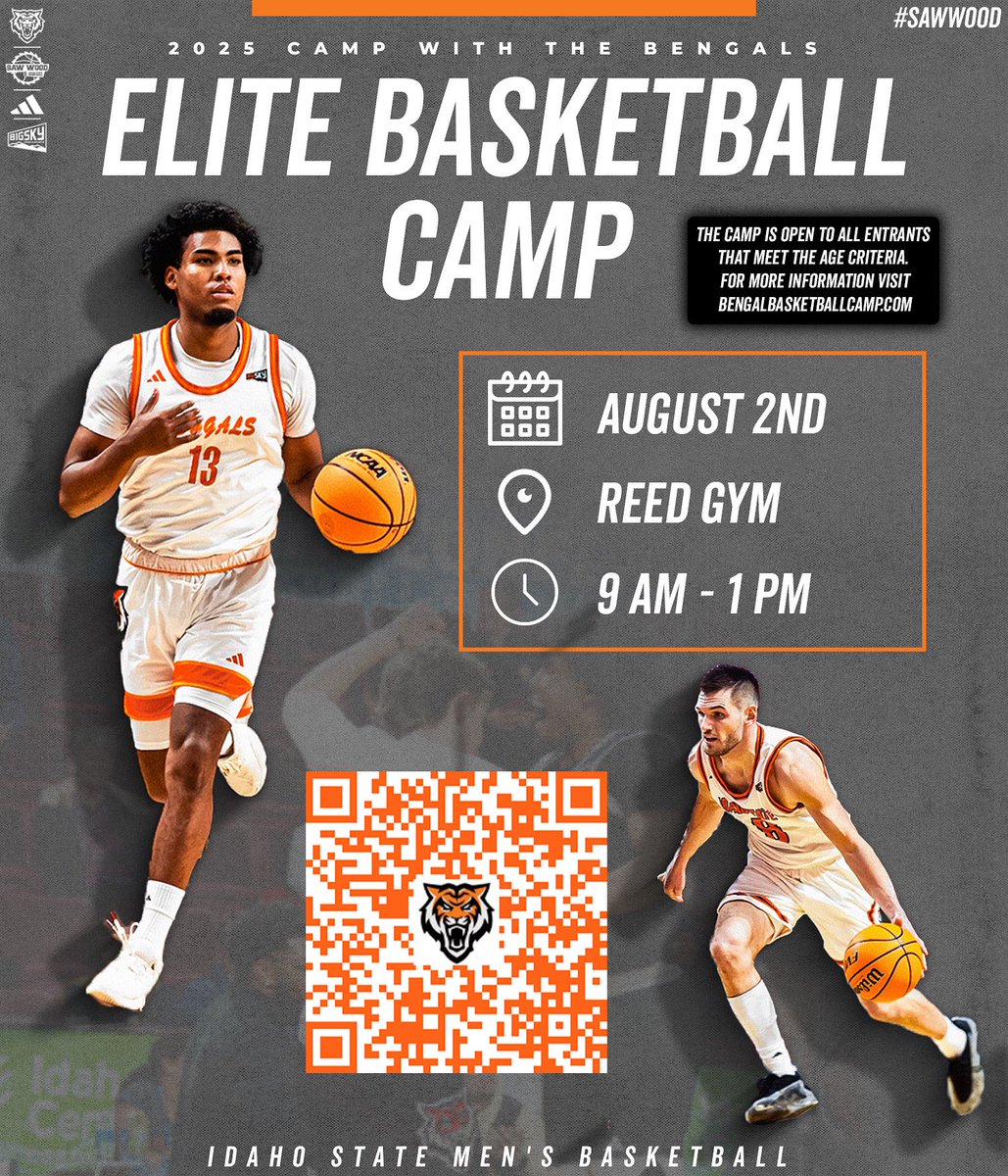 IdahoStateMBB's tweet image. Our Elite Camp is coming up quick 🗓️
Be sure to sign up today at bengalbasketballcamp.com
#SawWood // #RoarBengalsRoar