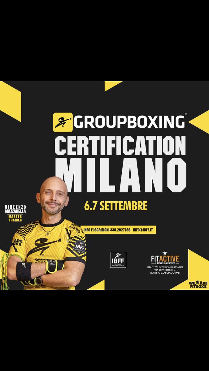 ibffofficial's tweet image. Fatti trovare pronto/a per La nuova stagione sportiva! Diventa un Groupboxing Instructor con IBFF, L’ Accademia di #fitboxe  n’1 in #Italia 🥊
Per info &amp;amp; iscrizioni contattaci a : info@ibff.it 

#fitboxe  #instructor #education #Italy #Fitness #Ibff #VincenzoMazzarella
