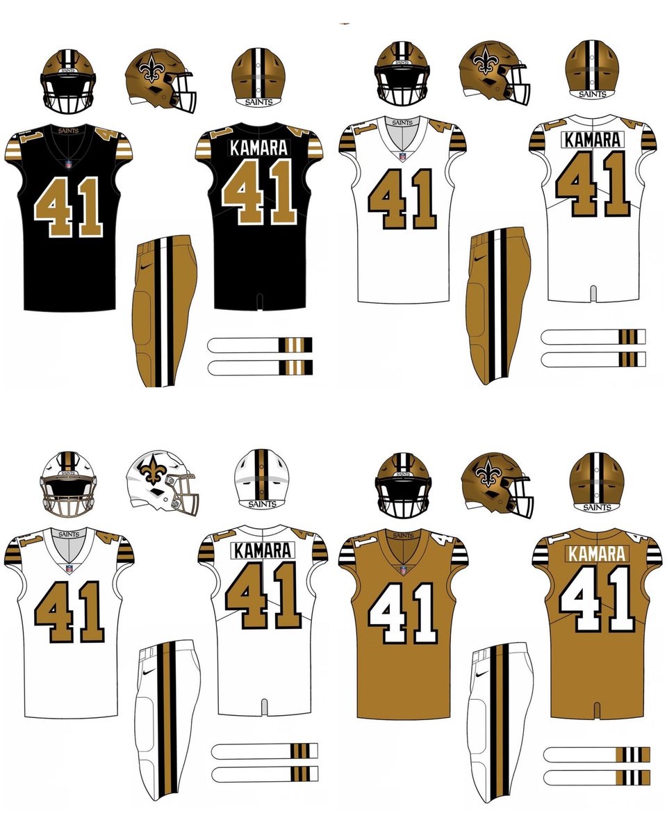 FB_Helmet_Guy's tweet image. Would love to see the @saints bring back old gold as a primary team color. These Saints uniforms concepts by @MossVis from 2024 are fantastic. Thoughts?