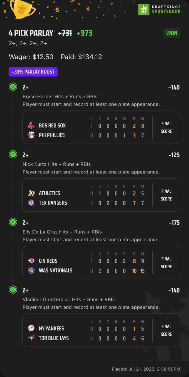 BuddhaCapper's tweet image. Ran the DK HRR boost yesterday for a nice cash! 

Plays found in @ThaLoungeSports 

whop.com/c/larrys-loung…