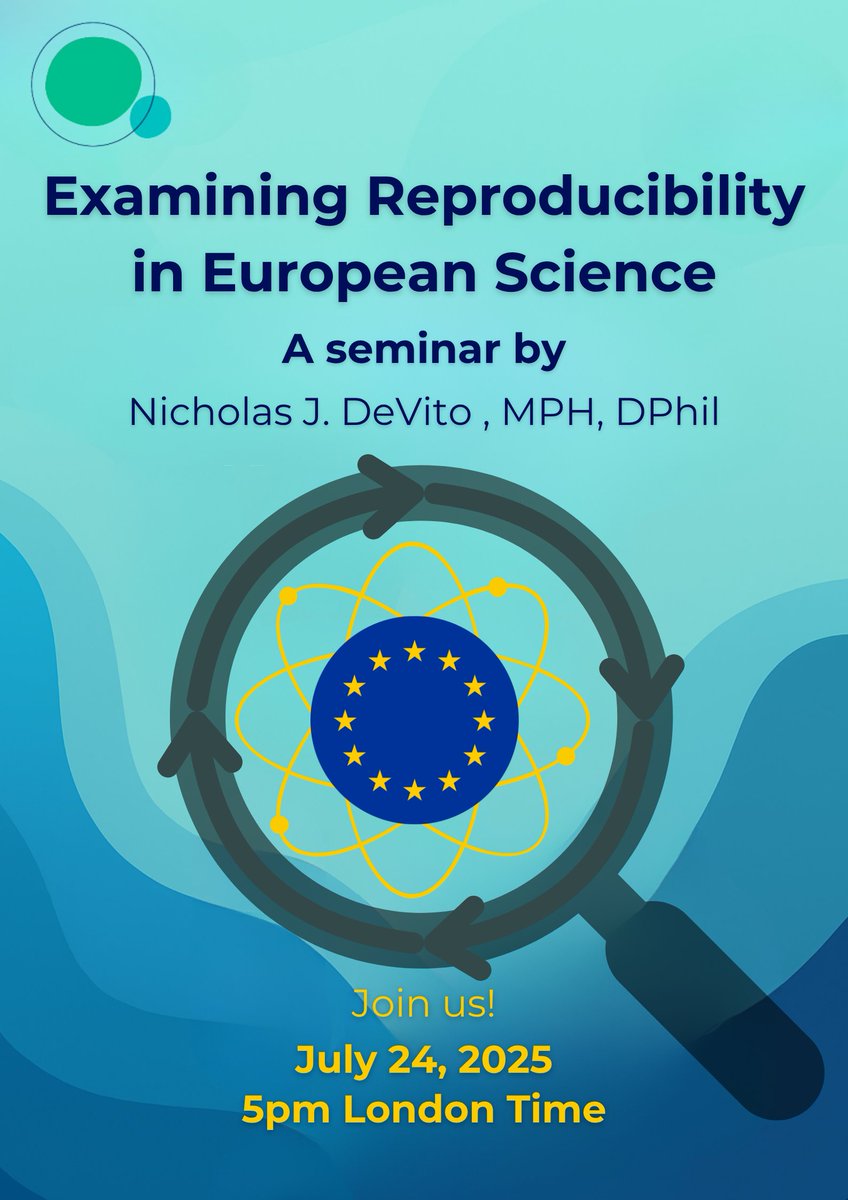 OSIRIS4r's tweet image. 🔍 Examining #Reproducibility in European Science
➡️Dive into the challenges and solutions shaping more rigorous, transparent #research across Europe!
🗓️When: July 24 at 17:00 (London)
Host: Nicholas J. DeVito, MPH, DPhil (@UniofOxford)
🔗 Register here: mailchi.mp/consilium-scie…