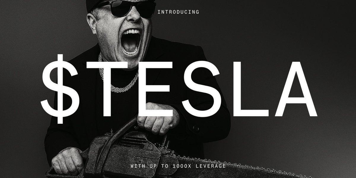 aevoxyz's tweet image. New Degen Listing: $TSLA @Tesla
Trade it here with up to 1000x leverage: degen.aevo.xyz/trading/tsla