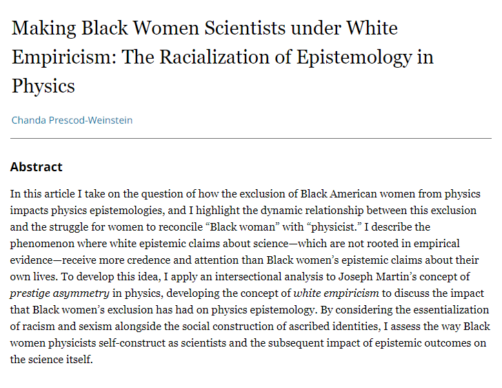 avidseries's tweet image. In physics, the lived experiences of black women deserve the same weight as "white empiricism."