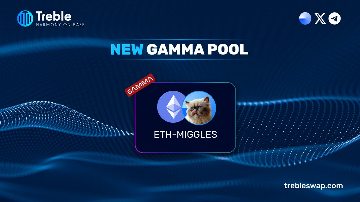 😼 Treble’s main pools section just got migglish!

The $ETH - #MIGGLES V4 pool, powered by <a href="/GammaStrategies/">Gamma</a>, is now live on <a href="/base/">Base</a>.

Support our friends at <a href="/MrMigglesOnBase/">Mr. Miggles</a> the harmonic way while earning passively!

🟦 app.trebleswap.com/pools/v4