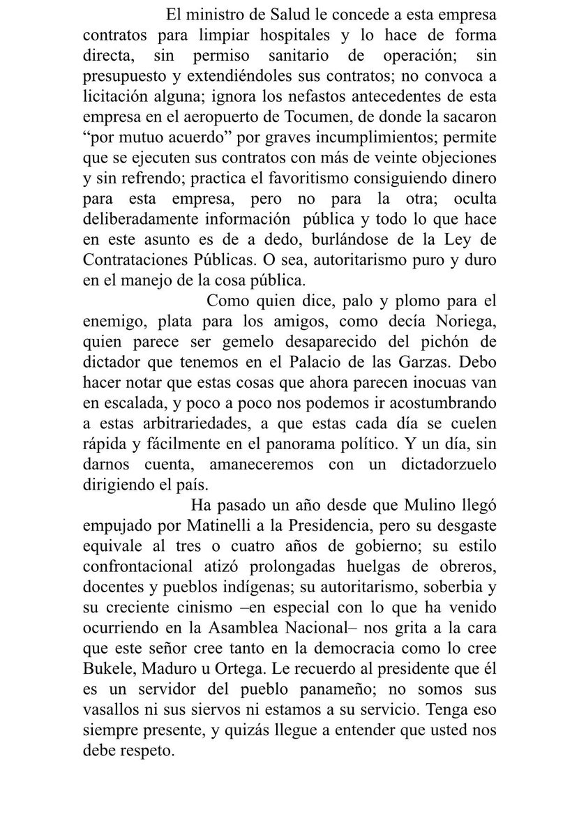 La manera en la que el periodista Rolando Rodríguez le dio plomo parejo y sin filtros a Jackeline Muñoz y a Mulino en esta columna, es de aplaudir.

Esto es lo que quería censurar Annette Planells en <a href="/prensacom/">La Prensa Panamá</a>? No que mucha libertad de expresión?

Mis respetos a Rodríguez. 👏🏻