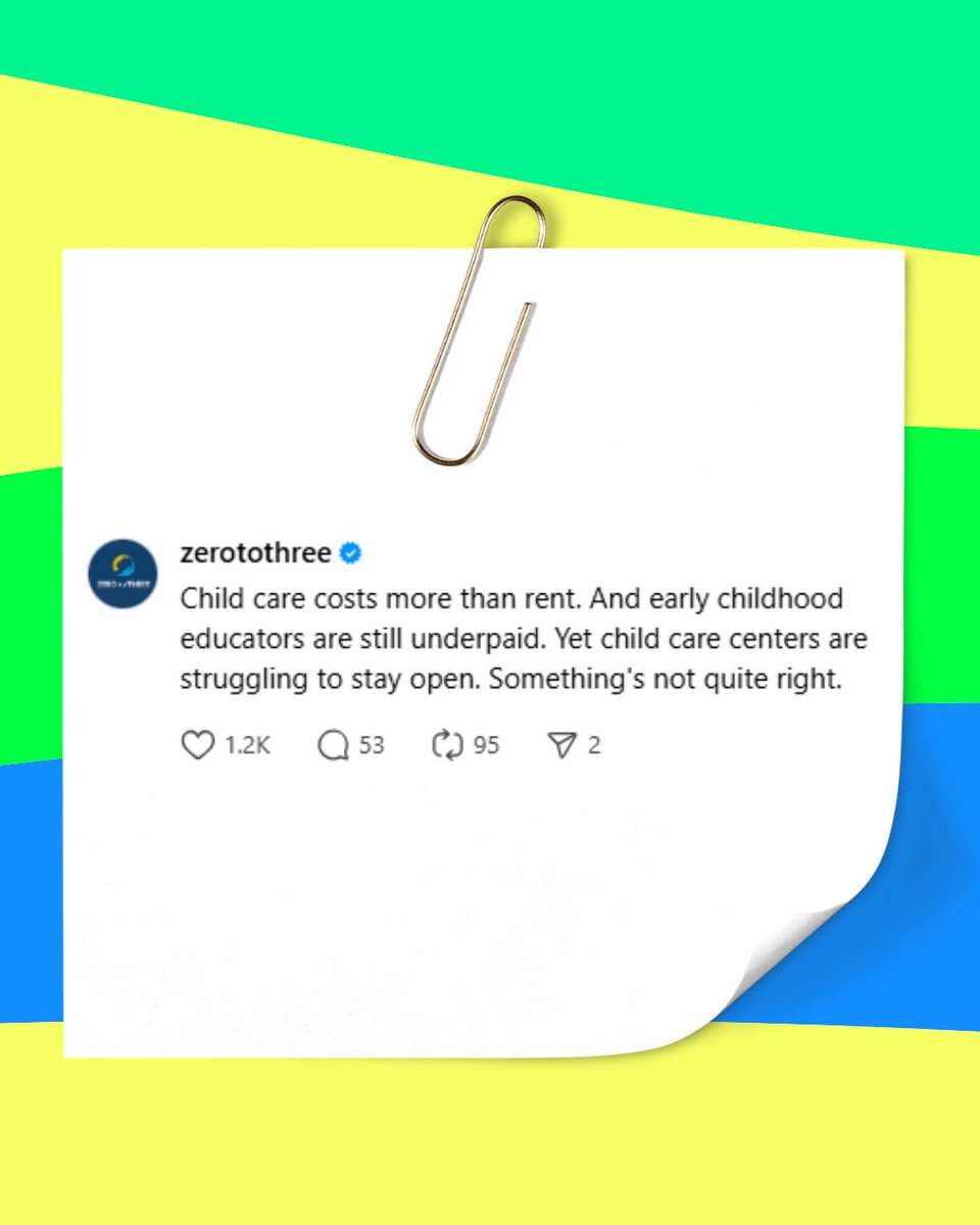 ZEROTOTHREE's tweet image. Child care shouldn’t cost more than college. Or pay less than minimum wage.
Families can’t afford it. Centers are struggling to stay open. Early childhood educators deserve better.