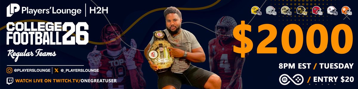 _playerslounge's tweet image. ๐จ $2000 CFB26 Regs Tournament!๐จ
๐ Hosted by @OneGreatUser
๐ When: 8PM ET
๐บ Watch Live: twitch.tv/onegreatuser
๐ท Join Using Link Below:
playerslounge.com/r/onegreatuserโฆ