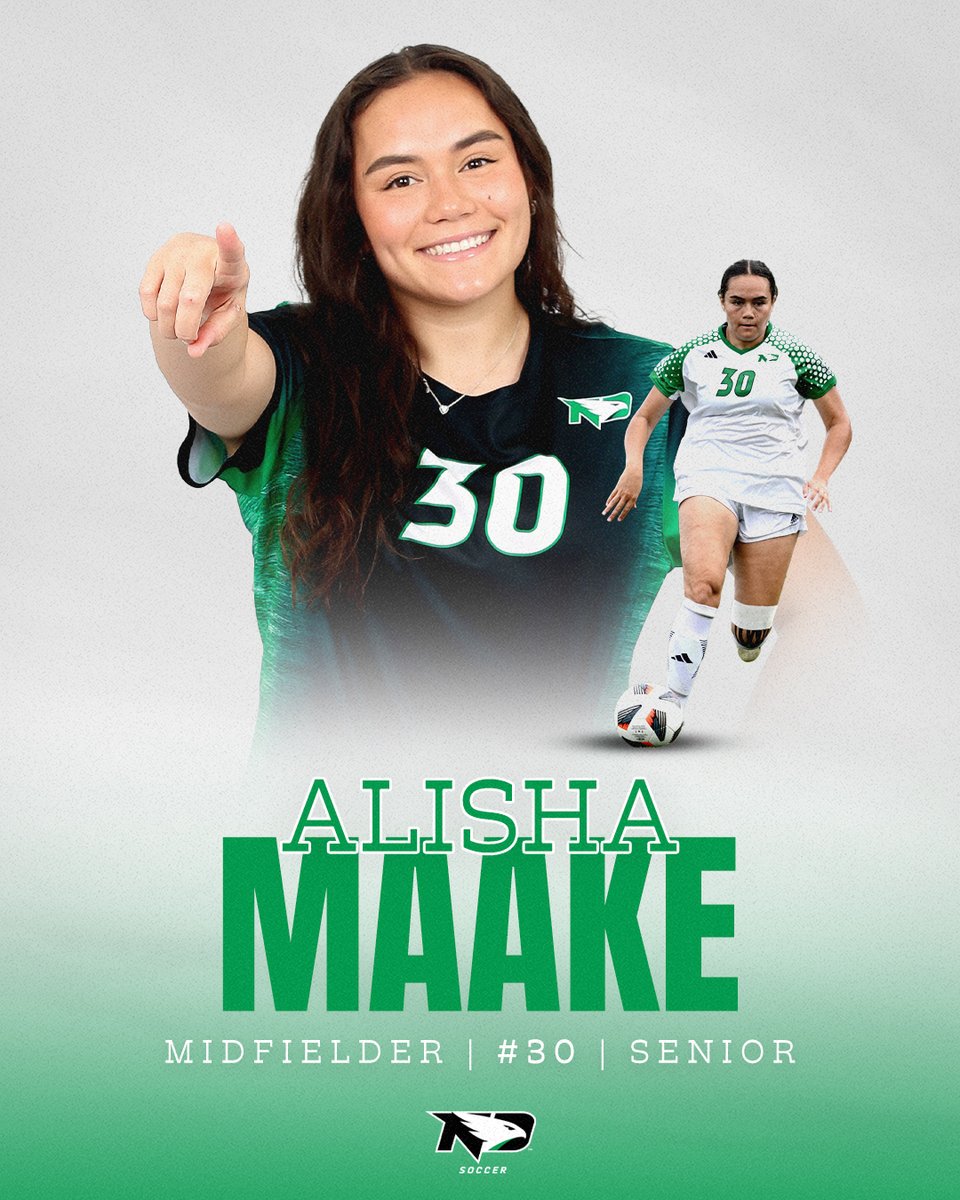 UNDsoccer's tweet photo. Get to know Alisha Maake✈️

Today's spotlight is our fifth-year senior⤵️

#UNDproud | #LGH https://t.co/Ewx7qCJXCT