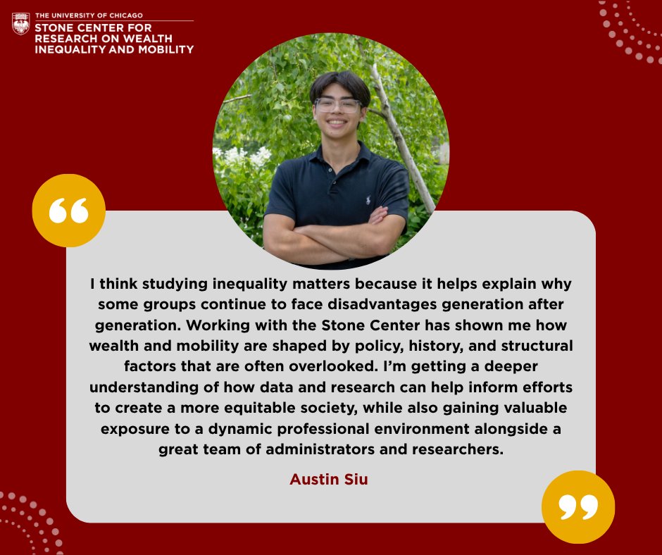 UCStoneCenter's tweet image. Meet our Summer Interns!
At the Stone Center, we’re proud to nurture the next generation of advocates for inequality solutions. This summer, Austin Siu and Zoe Cobb are gaining hands-on experience. Discover why studying inequality matters to them in the posts below.
