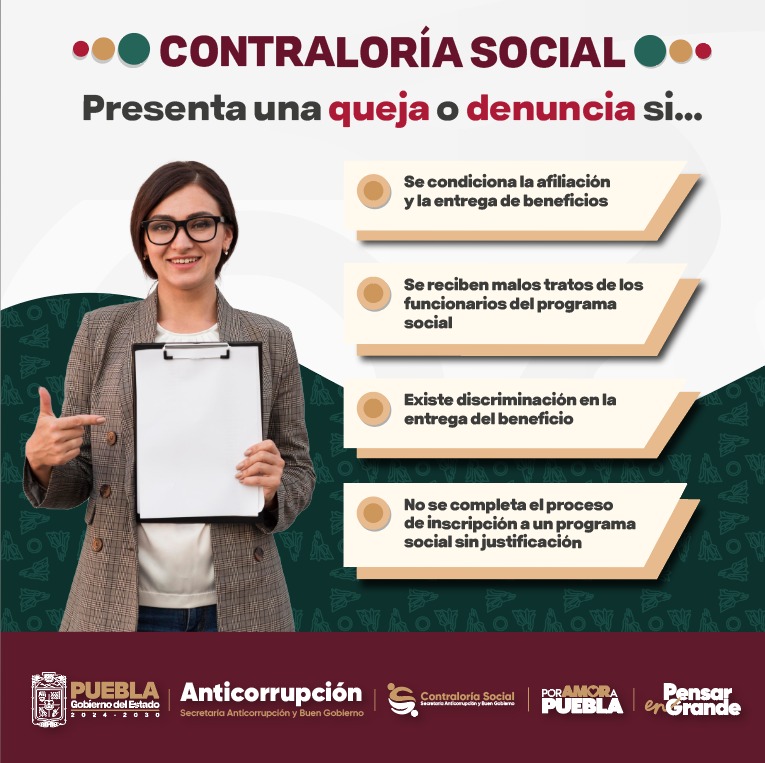 BuenGobiernoPue's tweet photo. ¡DENUNCIA! 🚨
Si has sufrido de alguno de estos abusos, denuncia a nuestras líneas de #PROintegridad, ninguna persona funcionaria pública del @Gob_Puebla puede condicionarte.
Realiza tu queja en https://t.co/KDlh6YBsso y acabemos con la corrupción.
#PorAmorAPuebla #PensarEnGrande