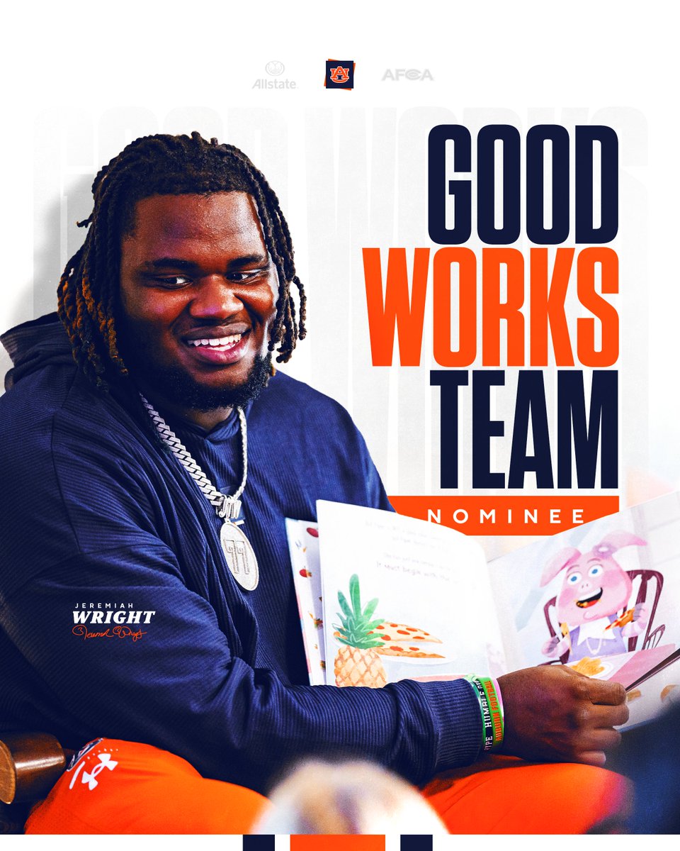 AuburnFootball's tweet image. Leading on and off the field 📈👏
@thatjeremiah771 has been named a Good Works Team Nominee!
@WeAreAFCA | #WarEagle🦅