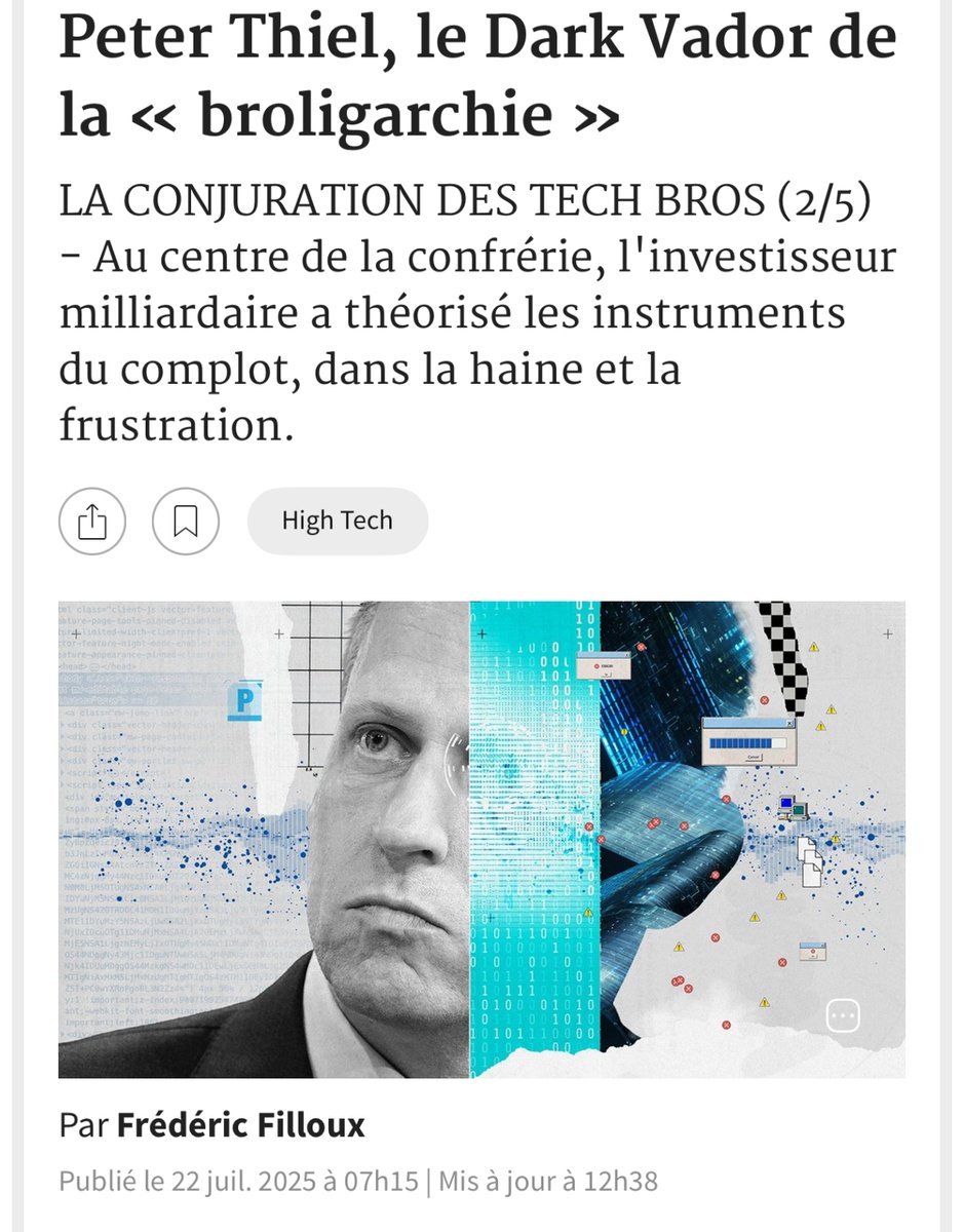 filloux's tweet image. Et de deux : second épisode ce mard de ma série dans @lesechos :
"La conjuration des tech bros"
Aujourd'hui : focus sur l'idéologue de la Silicon Valley, le redoutable Peter Thiel.
lesechos.fr/tech-medias/hi…
* papier en accès libre.