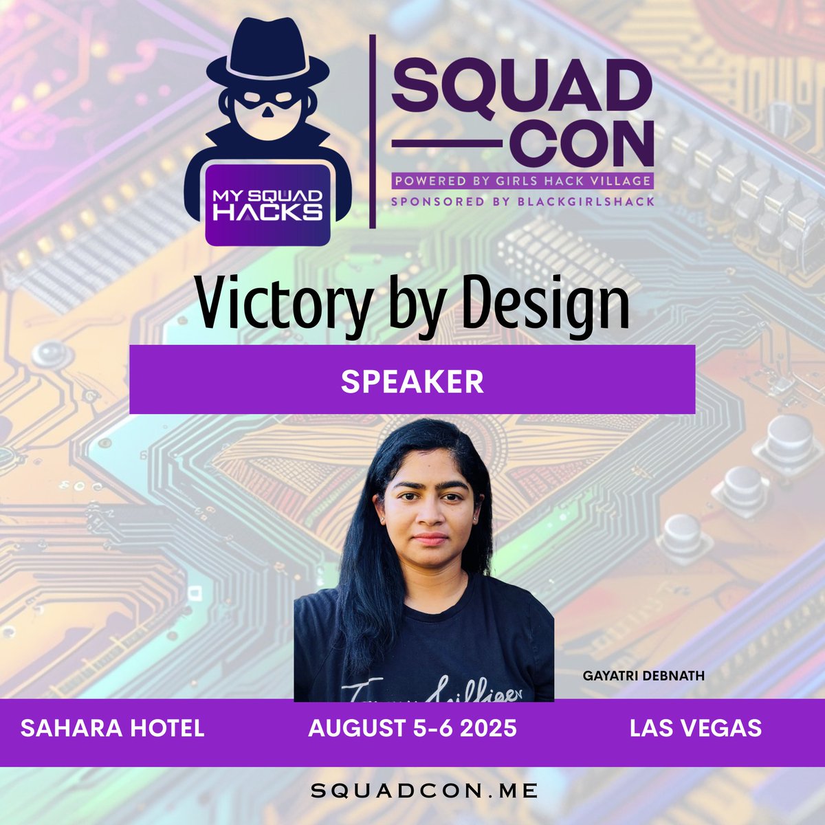 Gayatri Debnath brings deep threat-hunting expertise and leadership to SquadCon. She’s teaching how to weave proactive defense into your daily workflow.
🎟️ bgh.mobi/sctix
#SquadCon25 #victorybydesign