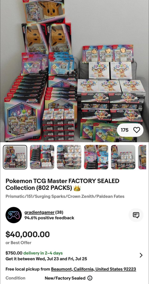 PokeTCGiveaways's tweet image. - $40,000
- 802 packs
- $49 per pack
Why does it have 175 watchers? 🤦🏼♂️