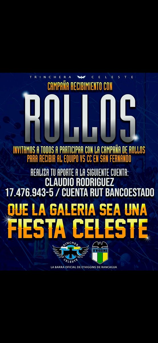 Buen dia para tod@s, hagamos una gran 🎉FIESTA CELESTE🇧🇼 

Todo aporte es bien recibido, saludos 💥🇧🇼

#OHIGGINS de #Rancagua #TrincheraCeleste