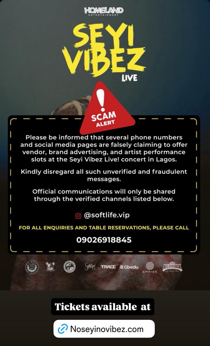 SeyiVibezStats's tweet image. Seyi Vibez via IG as he warn fans not to buy tickets from third party.