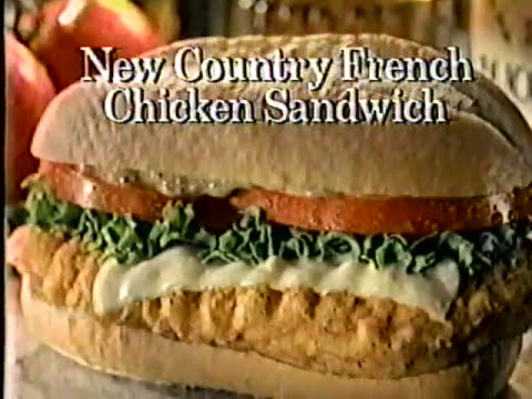 Snack_Memories's tweet image. Wendy's Country French Chicken Sandwich (1996-1996): A fried chicken breast filet topped with melted Swiss cheese, green leaf lettuce, tomato slices, and a Dijon mustard sauce, served on a flaky French baguette-style roll