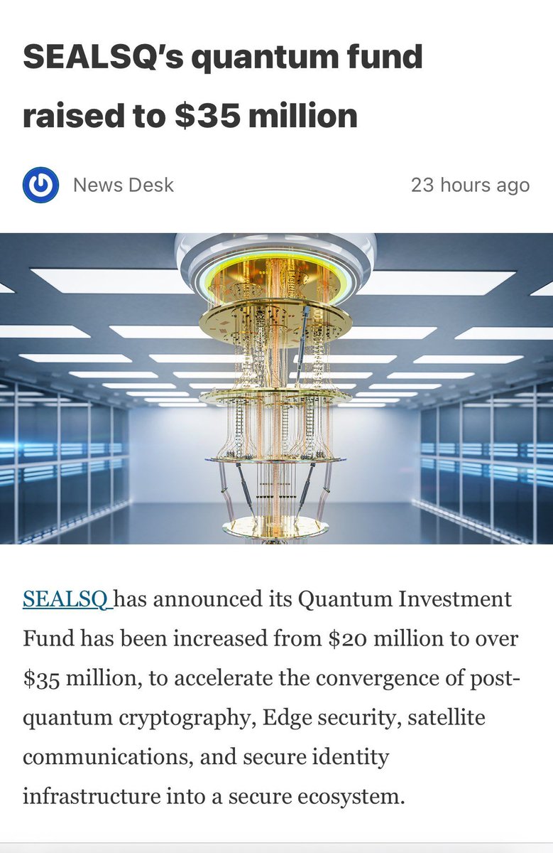 sealcoin_ai's tweet image. SEALSQ raising its quantum fund to $35M is a strong signal for the future of secure systems. Focus areas like post-quantum cryptography and satellite-based infrastructure align with the direction SEALCOIN is built for.
@johnllamas @CreusMoreira