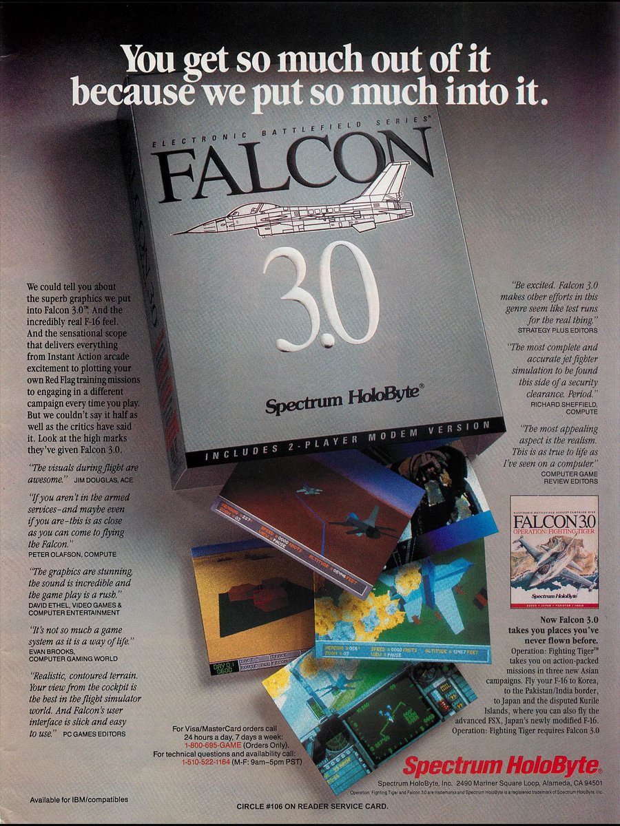 shinobi_sf's tweet image. Falcon 3.0 | Windows PC
When I played computer games, it was almost always a flight simulator. This fantastic F-16 flight sim was released in 1991.
#WindowsPC #Falcon3