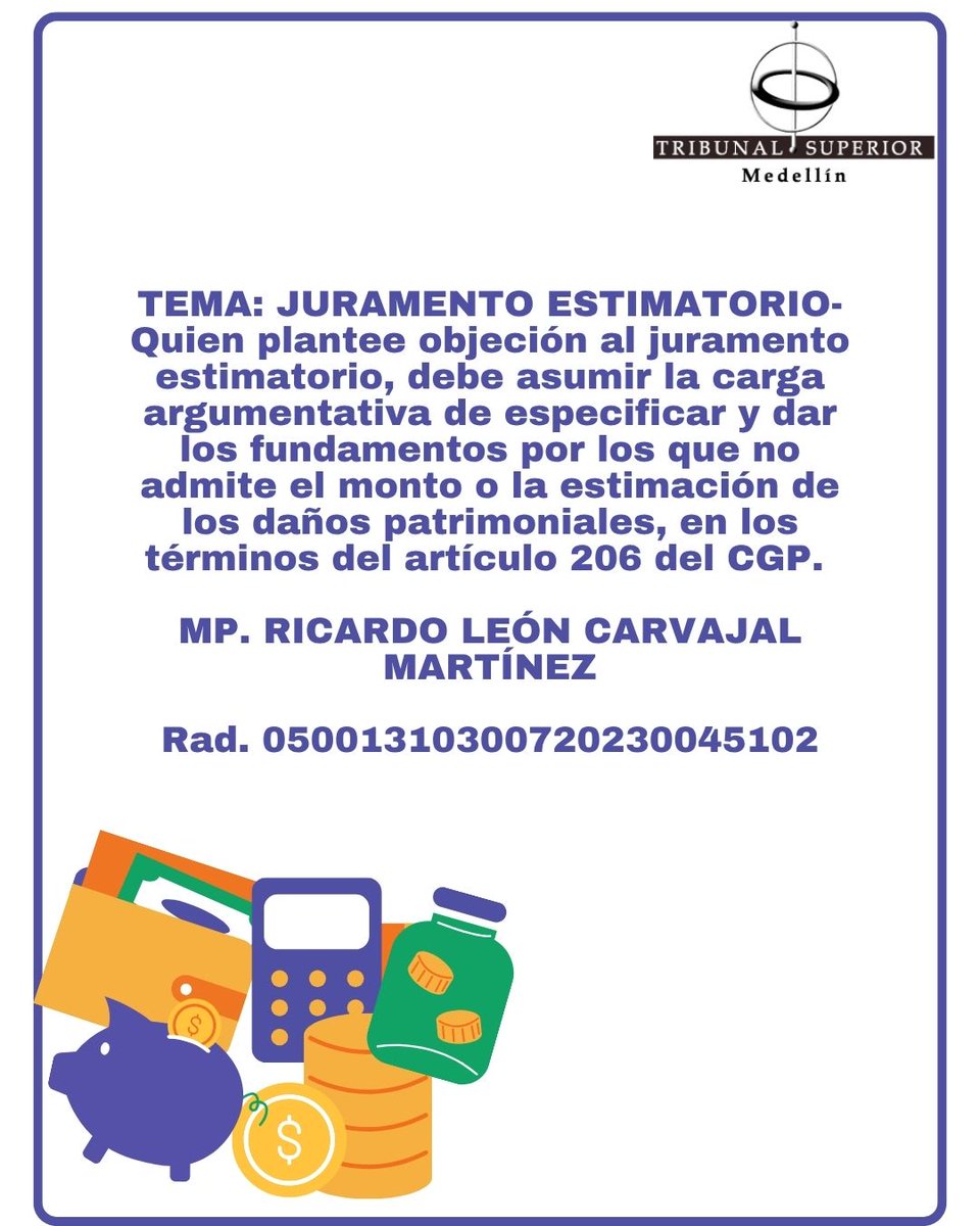 TEMA: JURAMENTO ESTIMATORIO
MP. RICARDO LEÓN CARVAJAL MARTÍNEZ
Rad. 05001310300720230045102
Sala Civil
Descarga la providencia a través del QR que se encuentra en la imagen de nuestro Instagram @tribsupmed instagram.com/p/DMamx1sO-WP/…