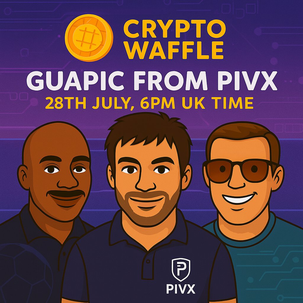 Crypto_SI's tweet photo. 🎙️ NEW EPISODE: #CryptoWaffle
🔥 With Guapic from @PIVXcrypto
🗓️ 28th July | 🕕 6PM UK Time
We’re talking privacy, community & the future of $PIVX 🧇
👀 Don’t miss the waffle!
@satoshinakaguap @Alex_Codling_
👉 #PIVX #CryptoPodcast #Web3 #PrivacyCoins #Bitcoin #DeFi #Crypto https://t.co/7IPz9p1wvR
