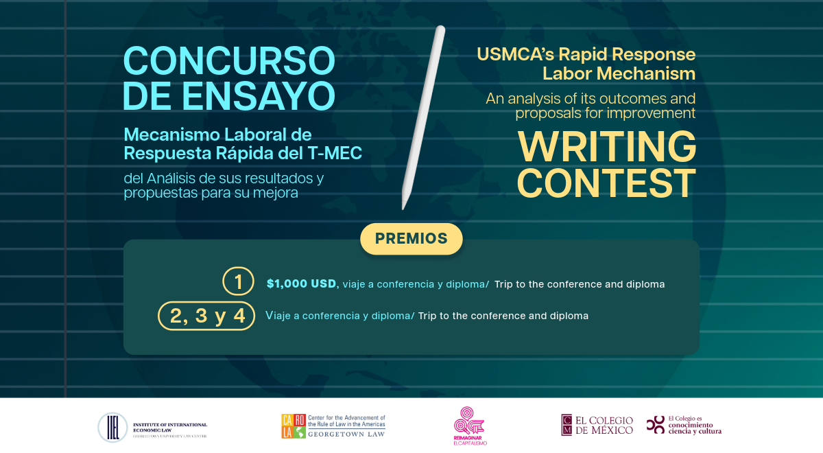 elcolmex's tweet image. ¿Eres estudiante o recién egresado de programas de licenciatura o posgrado en economía, derecho, relaciones internacionales, relaciones laborales, sociología del trabajo o afines? Participa en el #concurso de ensayo sobre el Mecanismo Laboral de Respuesta Rápida del T-MEC 📝
👉…
