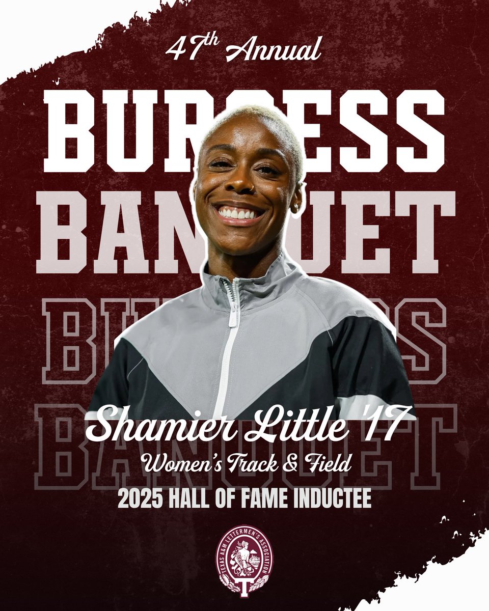 TAMULettermen's tweet image. Honoree Spotlight: Hall of Fame Inductee Shamier Little ’17, Women's Track and Field
Little made history becoming one of the most decorated hurdlers in NCAA history. Celebrate Shamier Little a true legend and 2025 Texas A&M Hall of Fame inductee!
#TAMU #AggieTrack #12thMan