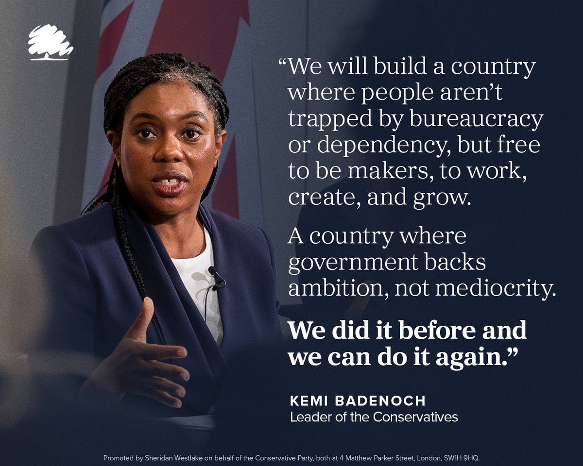 Conservatives's tweet image. Keir Starmer’s visionless, managed decline of this country is harming our future.
@KemiBadenoch is the only leader with a bold, optimistic vision for Britain.