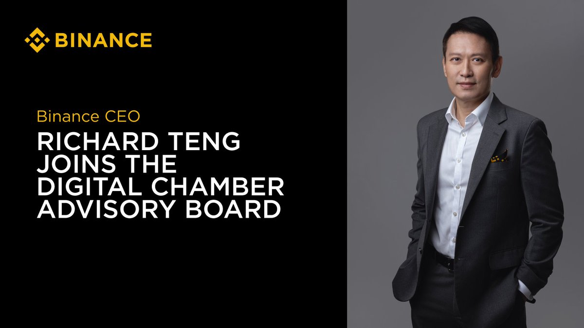 binance's tweet image. Binance CEO @_RichardTeng is joining the @DigitalChamber's advisory board. He will help advance the Chamber's mission of guiding responsible industry growth and help shape the future of digital assets alongside his fellow board members.
#Binance remains deeply committed to…