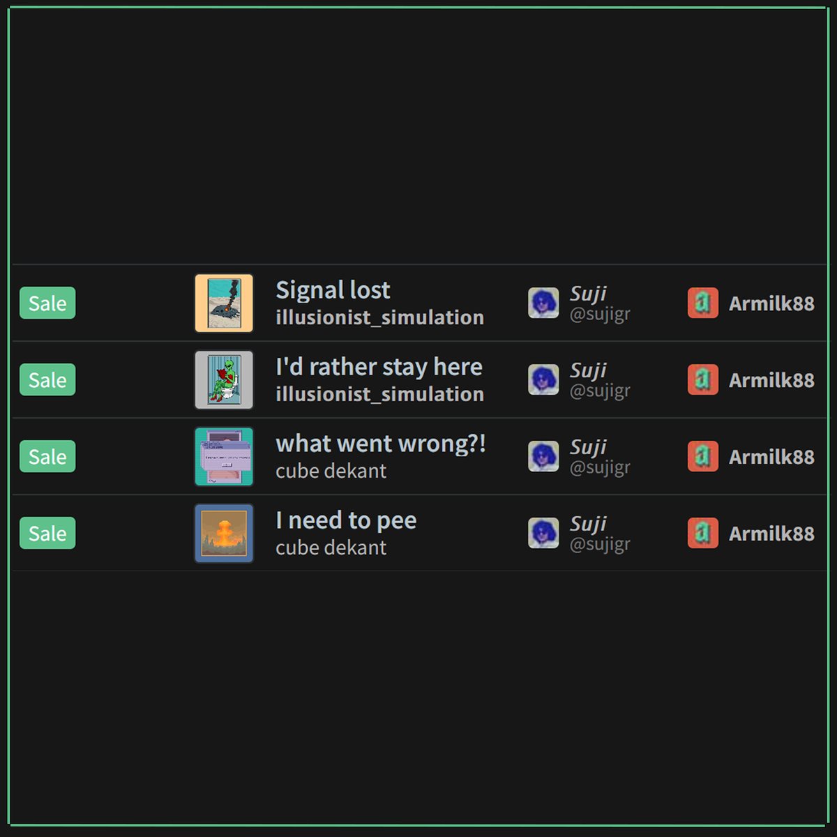SujiGR's tweet image. Thank you so much lovely @armilk88 for collecting my artworks one after another. &lt;3
It truly means a lot, your support really encourages me to keep creating.🫂💚