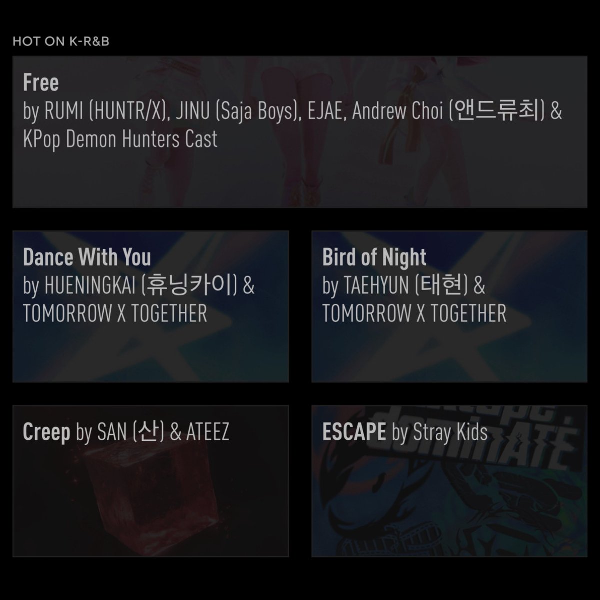 Genius_kor's tweet image. #GeniusCharts | “Dance With You” by #HUENINGKAI and “Bird of Night” by #TAEHYUN of #TXT (@TXT_bighit) debut at #2 and #3 on the daily K-R&B chart in Genius Korea!
Both HUENINGKAI & TAEHYUN earns their third entry into Genius Charts as a soloists!