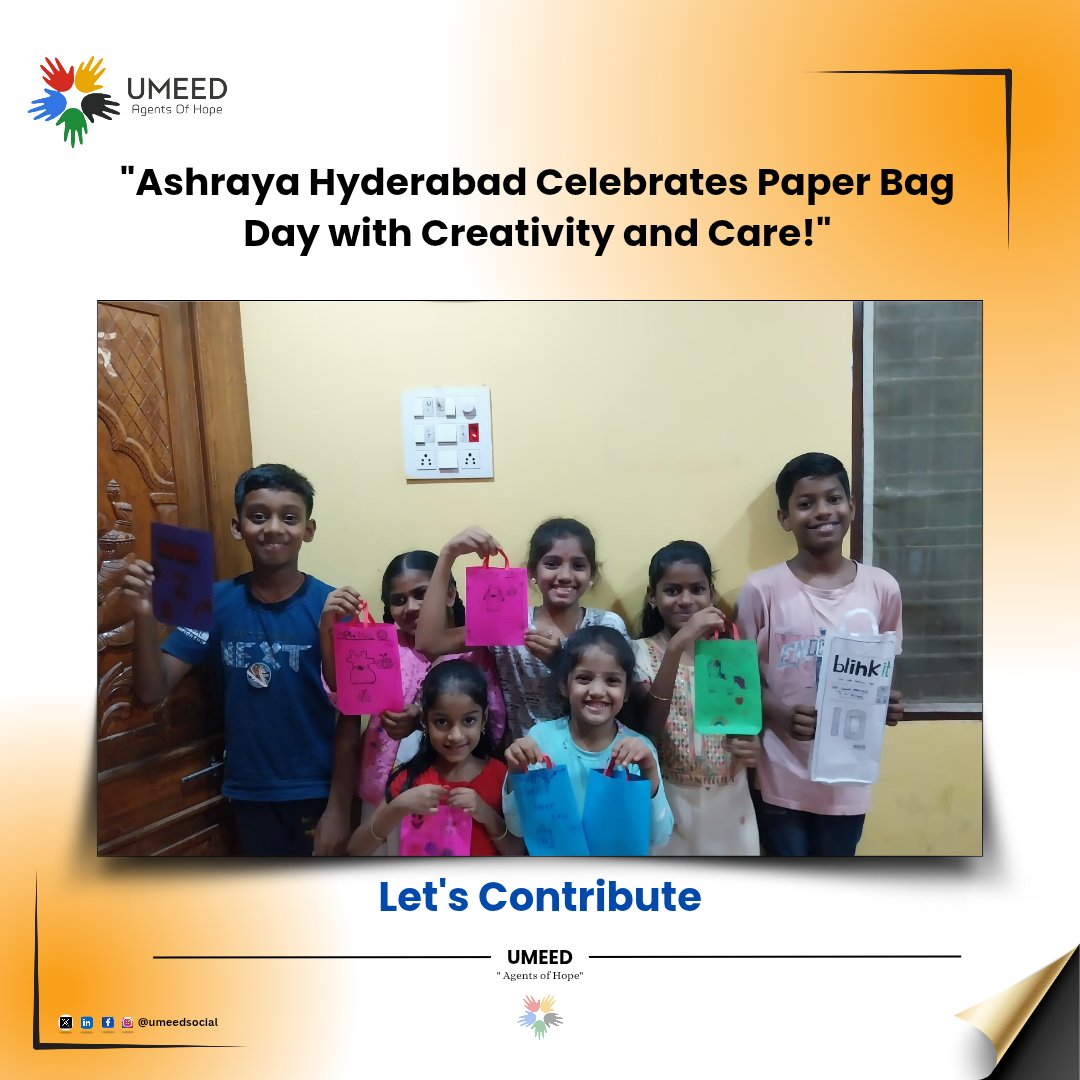 umeed_social's tweet image. The children of Ashraya Hyderabad celebrated Paper Bag Day by designing beautiful and eco-friendly bags with their own hands. 🌍💚

Through this simple activity, they learned an important lesson.

#paperbagday #ashrayachildren #saynotoplastic #greenindia #umeedsocial #ngo
