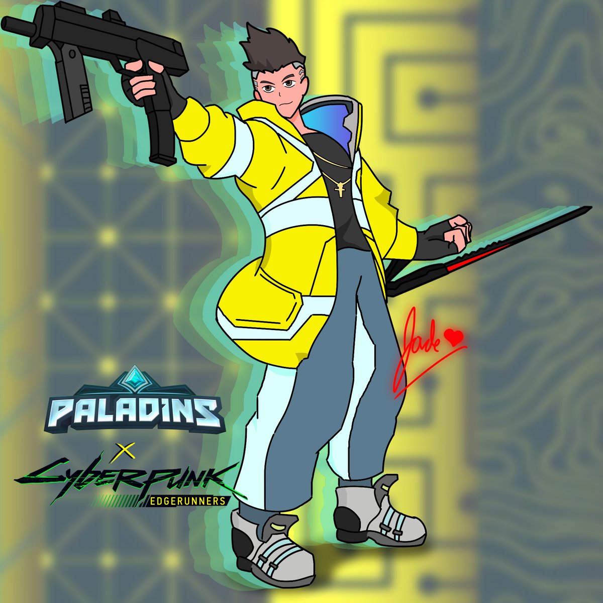 jade_the_shade9's tweet image. "You got this. It’s time to cut lose. No holding back. No doubters to slow you down now. You’re special, remember?"
Paladins X Cyberpunk Edgerunners Skin concept:
"David Martinez" Koga
#paladins #paladinsart #paladinsfanart #CyberpunkEdgerunners