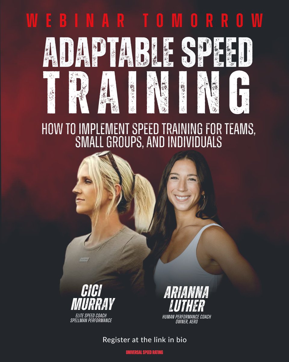 Universal Speed Rating (@universal_speed) on Twitter photo Join us TOMORROW to listen to <a href="/cicimurray/">Cici Murray</a> and <a href="/Arianna_Luther/">Arianna Luther</a> walk through practical ways to adapt speed training across different coaching environments.
Webinar will be live on zoom at 12 pm CST (10 am PST)
Register: universalspeedrating.com/adaptablespeed… Join us TOMORROW to listen to <a href="/cicimurray/">Cici Murray</a> and <a href="/Arianna_Luther/">Arianna Luther</a> walk through practical ways to adapt speed training across different coaching environments.
Webinar will be live on zoom at 12 pm CST (10 am PST)
Register: universalspeedrating.com/adaptablespeed…