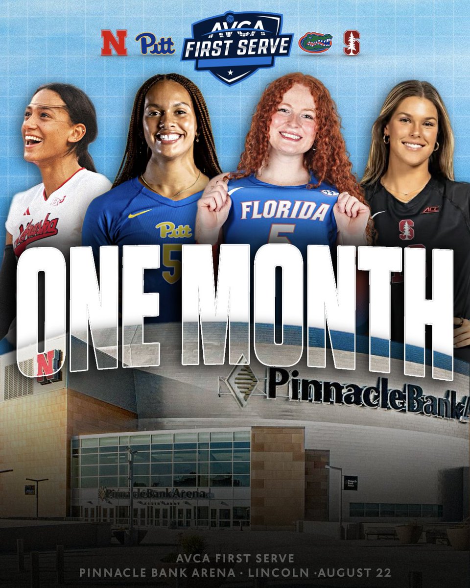 AvidVolley's tweet image. ONE. MONTH. AWAY 👀
The NCAA volleyball season will kick off one month from today with the AVCA First Serve in Lincoln on August 22 🔥