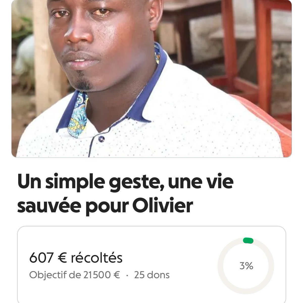 gofund.me/83fa7276

Urgence vitale pour Olivier – Aidons ce jeune Burundais à obtenir une greffe de rein

Olivier, 33 ans, est actuellement hospitalisé en réanimation à l’Hôpital Militaire depuis plus de 2 mois. Il est sous dialyse permanente à cause d’une insuffisance