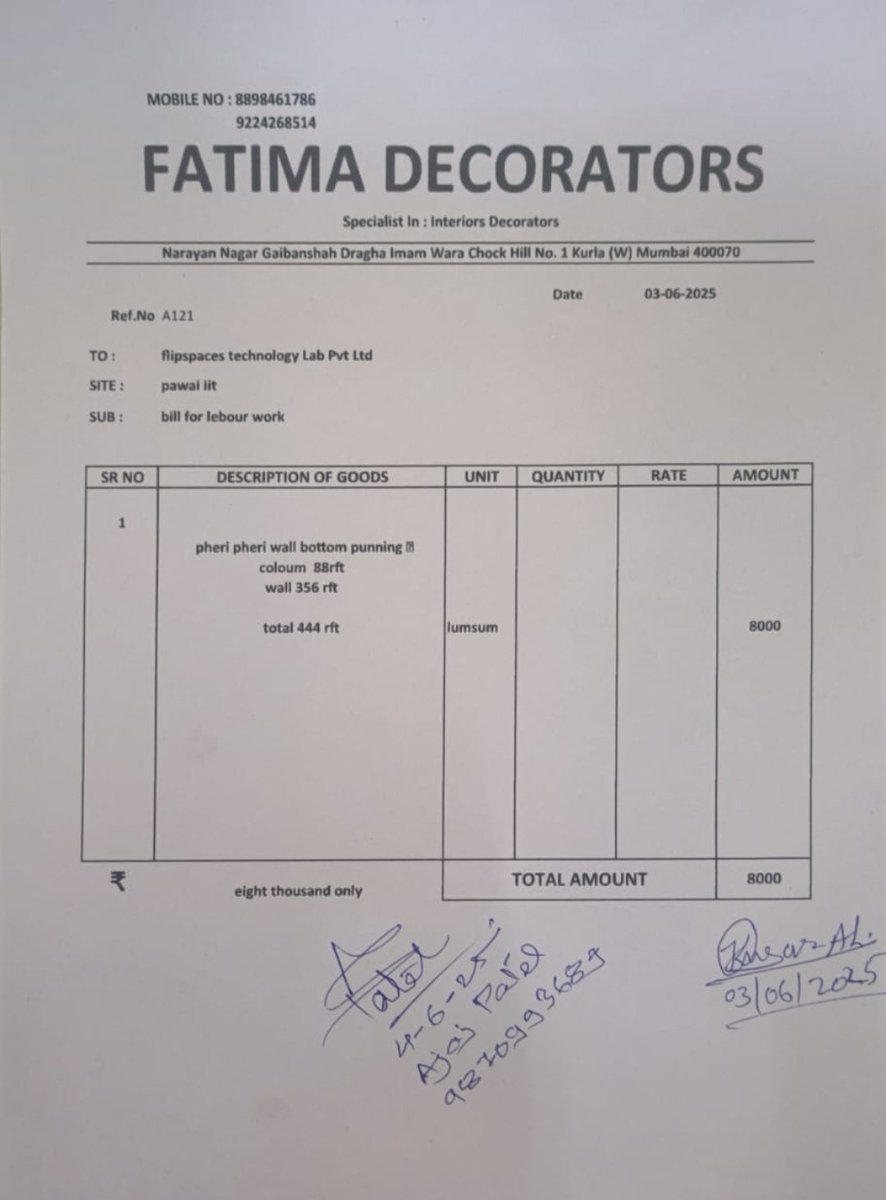 fatimadecorator's tweet photo. I Request you to Give My payment. @flipspaces @HRC4India @iitbombay @murataps @INCIndia @PMOIndia @CMOMaharashtra https://t.co/RqeYGMLZre