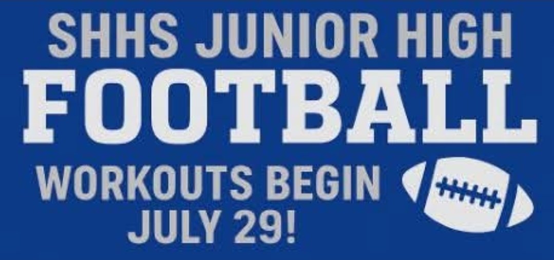 Leane Thorn-Beckey (@leanebeckey) on Twitter photo 🚨 Attention Future Rollers! 🚨
SHHS Jr. High Football open workouts start July 29 at 3:45 PM at the football field!
Open to all incoming 7th–9th grade student-athletes.
Bring cleats, water, towel & wear workout gear (t-shirt & shorts). No sweats! 💪🏽🏈 #ForTheRoom 🚨 Attention Future Rollers! 🚨
SHHS Jr. High Football open workouts start July 29 at 3:45 PM at the football field!
Open to all incoming 7th–9th grade student-athletes.
Bring cleats, water, towel & wear workout gear (t-shirt & shorts). No sweats! 💪🏽🏈 #ForTheRoom
