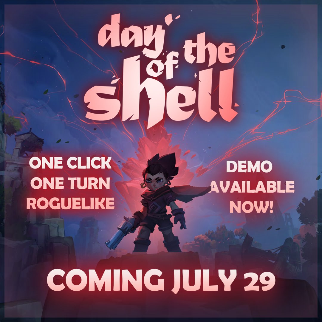 Just one week! Day of the Shell launches July 29 on Steam, PlayStation, Xbox &amp; Nintendo Switch!

A one-of-a-kind roguelike where every button press is a turn, and every mistake could be your last. Armed with a revolver, face the wrath of the gods.

Demo out now on all platforms!