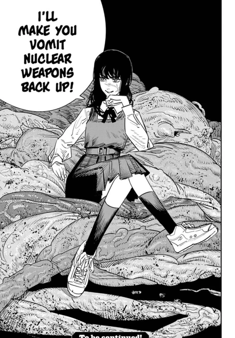 I like the idea that nuclear bombs did not appear again because of Pochita's vomit, but because humanity invented them again 
