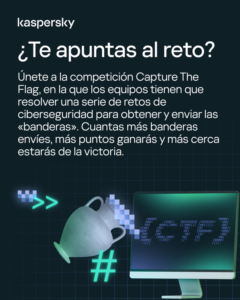 KasperskyES's tweet image. ¡Ya está aquí el Kaspersky CTF (Capture the Flag) 2025! 🚩
Invitamos a equipos corporativos y académicos a unirse a nosotros en un desafío de ciberseguridad online de 24 horas el 30 de agosto. 🏟️
¡Registra tu equipo ahora y prepárate para competir! 🥊🧑💻
👀👉…