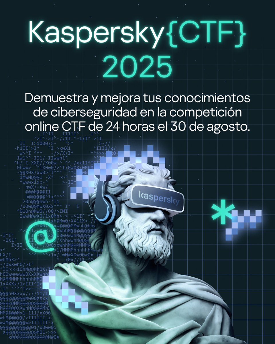 KasperskyES's tweet image. ¡Ya está aquí el Kaspersky CTF (Capture the Flag) 2025! 🚩
Invitamos a equipos corporativos y académicos a unirse a nosotros en un desafío de ciberseguridad online de 24 horas el 30 de agosto. 🏟️
¡Registra tu equipo ahora y prepárate para competir! 🥊🧑💻
👀👉…