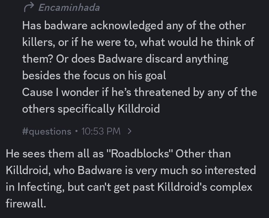 ! EXTRA ! 

Badware is interested in infecting Killdroid. 

#roblox #dieofdeath #dieofdeathroblox