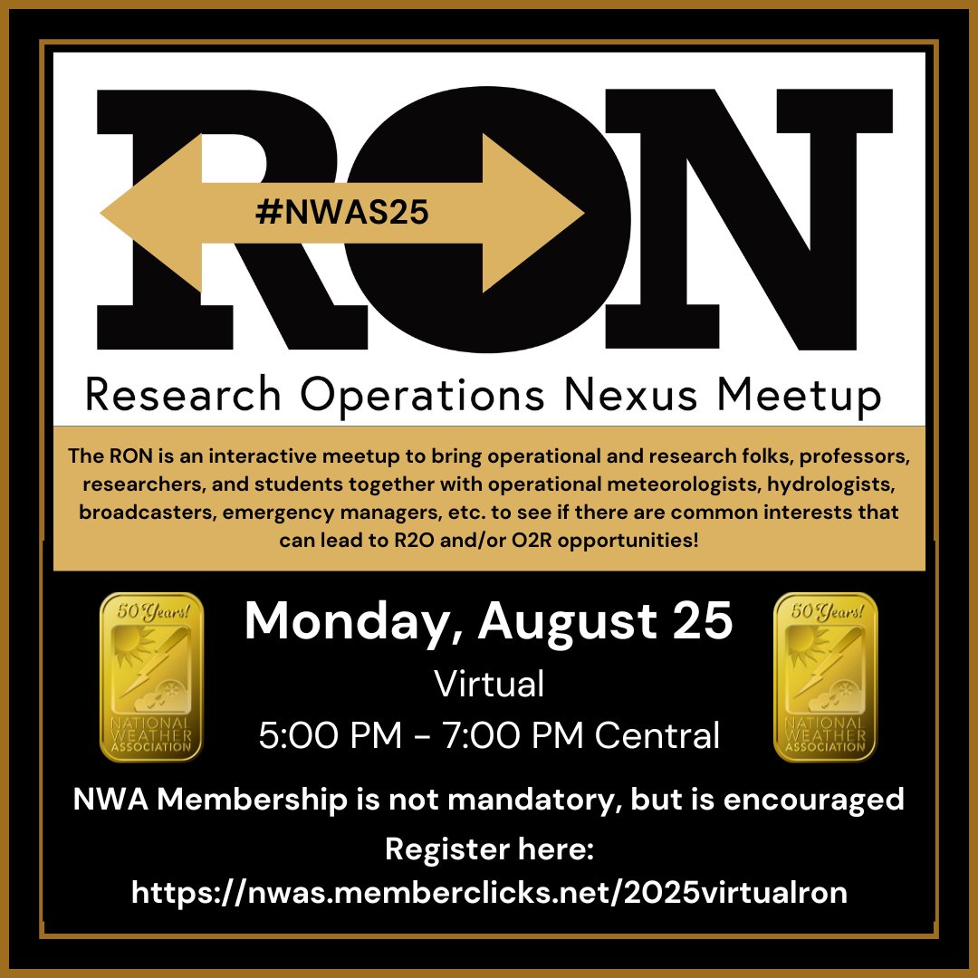 nwas's tweet image. So nice, we're going to RON twice!
Join us for a FREE virtual Research Operations NEXUS (RON) Meetup ahead of #NWAS25!
@nwas Membership is not mandatory, but encouraged
Register here: nwas.memberclicks.net/2025virtualron
#NWAS25 Attendees: Join us in Huntsville for our in-person RON too!