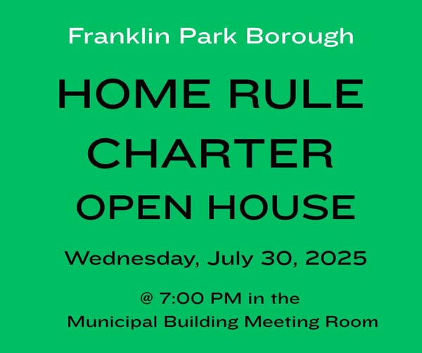 RepVenkat's tweet image. Franklin Park Borough will host a public open house on the Home Rule Charter on Wed. July 30 at 7pm in the Meeting Room of the Municipal Building. They'll provide an overview of the charter and its potential impact on the community and give residents a chance to ask questions.