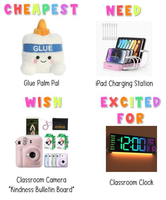trendyteacher23's tweet photo. Here’s a peek of my classroom wishlist! 

From the tiniest glue pal to an iPad charging station, every single item makes a difference! ✨

🧃 CHEAPEST
🔌 NEED
📸 WISH
⏰ EXCITED FOR

🫶 Let’s clear these lists together! Drop yours below + repost!

https://t.co/vWsAaH0ppf https://t.co/OmD6PU43Rb
