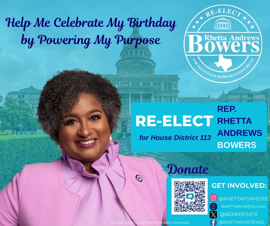 BowersForTexas's tweet image. Celebrating another year of life! Thank you to everyone who took the time to wish me a happy birthday - your love, laughter, and presence mean the world. Will you support my re-election efforts on my birthday by donating $5, , $8, 58 or more: secure.actblue.com/donate/bowers-…